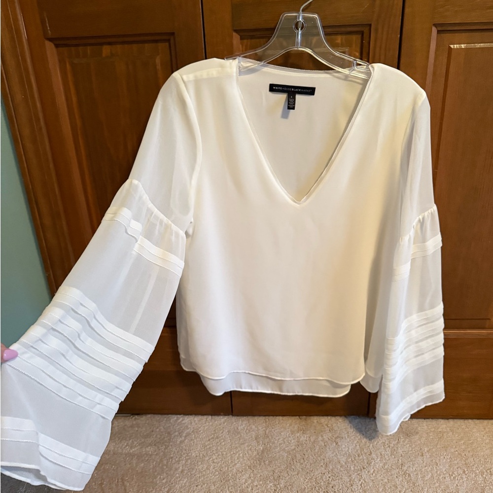 White House Black Market White Blouse with 3/4 Bell Sleeves